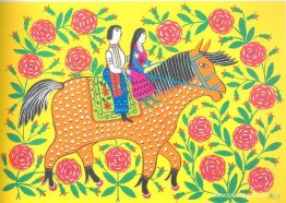 Doncella y cosaco disfrutando de un paseo a caballo Doncella y cosaco disfrutando de un paseo a caballo