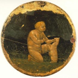 Putto y un perro pequeño - parte trasera del Tondo de Berlín Putto y un perro pequeño - parte trasera del Tondo de Berlín