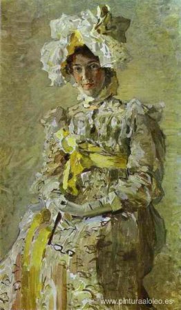 Retrato de Nadezhda Zabela-Vrubel, la esposa del artista, con un Retrato de Nadezhda Zabela-Vrubel, la esposa del artista, con un