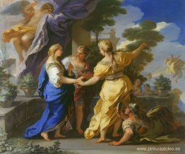 Las hermanas de Psyche le dan una lámpara y una daga Las hermanas de Psyche le dan una lámpara y una daga