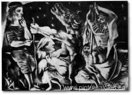 Minotauro ciego es guiado por una niña durante la noche Minotauro ciego es guiado por una niña durante la noche