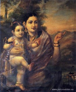 Sri Krishna, cuando era niño con su madre adoptiva Yasoda Sri Krishna, cuando era niño con su madre adoptiva Yasoda