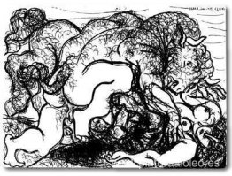 Minotauro atacando a una amazona. Minotauro atacando a una amazona.