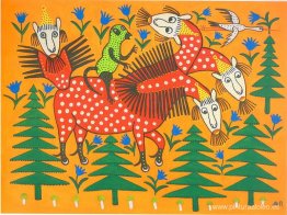 Mono montando una bestia de cuatro cabezas Mono montando una bestia de cuatro cabezas