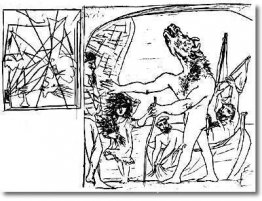 Minotauro ciego es guiado por una niña Minotauro ciego es guiado por una niña