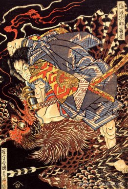 Oki no Jiro Hiroari matando a un tengu monstruoso Oki no Jiro Hiroari matando a un tengu monstruoso