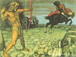Heracles mata al centauro Neso para salvar a Deianira. Heracles mata al centauro Neso para salvar a Deianira.