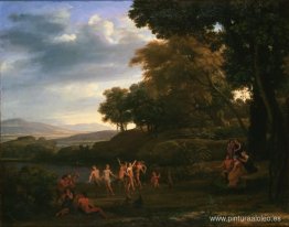 Paisaje con sátiros danzantes y ninfas. Paisaje con sátiros danzantes y ninfas.