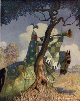 El caballero verde preparándose para luchar contra Sir Beaumains El caballero verde preparándose para luchar contra Sir Beaumains