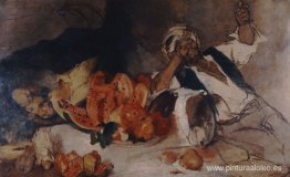 Hombre oriental con fruta Hombre oriental con fruta