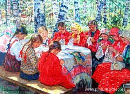 Clases de costura en un pueblo ruso Clases de costura en un pueblo ruso