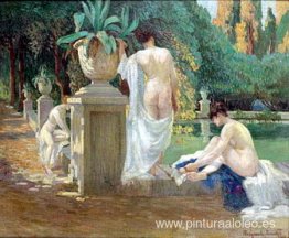 Mujeres en la orilla del estanque Mujeres en la orilla del estanque