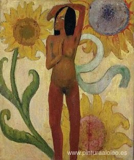 Mujer caribeña o desnudo femenino con girasoles Mujer caribeña o desnudo femenino con girasoles