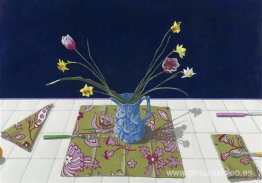 Estudio para naturaleza muerta con servilletas dobladas y desple Estudio para naturaleza muerta con servilletas dobladas y desple