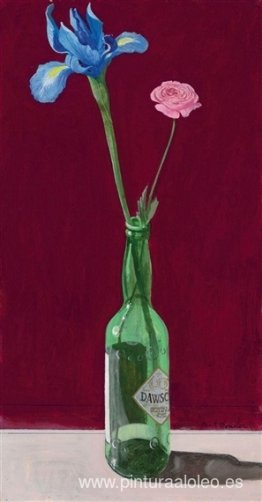 Estudio para naturaleza muerta con flores en una botella de whis Estudio para naturaleza muerta con flores en una botella de whis