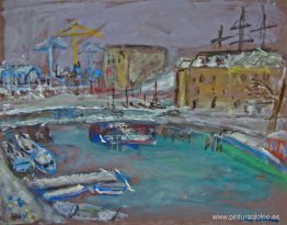 Vista sobre el paseo marítimo Oosterdok en invierno - ciudad de Vista sobre el paseo marítimo Oosterdok en invierno - ciudad de
