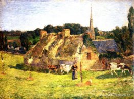 El campo de Lollichon y la iglesia de Pont-Aven El campo de Lollichon y la iglesia de Pont-Aven