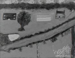 Paisaje verde con casas y camino. Paisaje verde con casas y camino.