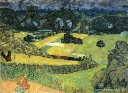 Paisaje con tren de mercancías. Paisaje con tren de mercancías.