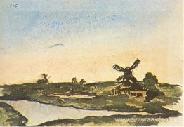 Paisaje holandés con molinos de viento. Paisaje holandés con molinos de viento.