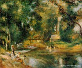 Essoyes Paisaje Lavandera y bañistas Essoyes Paisaje Lavandera y bañistas