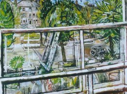 Lienzo reflejado en una ventana Lienzo reflejado en una ventana