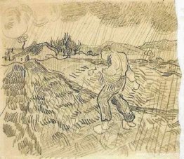 Campo cerrado con un sembrador bajo la lluvia Campo cerrado con un sembrador bajo la lluvia