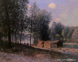 Cabañas junto al río Loing, mañana Cabañas junto al río Loing, mañana