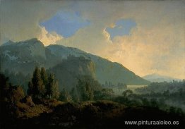 Un paisaje italiano con montañas y un río. Un paisaje italiano con montañas y un río.