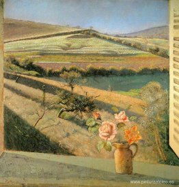 El ramo de rosas en la ventana. El ramo de rosas en la ventana.