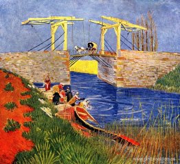 El puente Langlois en Arles con mujeres lavándose El puente Langlois en Arles con mujeres lavándose