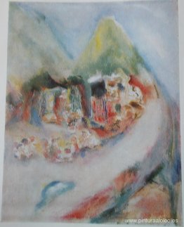 Parroquia en las montañas con casas pintadas Parroquia en las montañas con casas pintadas