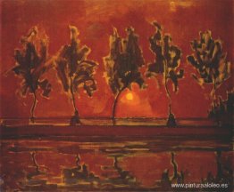 Árboles junto al Gein al salir la luna Árboles junto al Gein al salir la luna