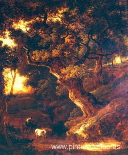 Paisaje con vacas y figura humana. Paisaje con vacas y figura humana.