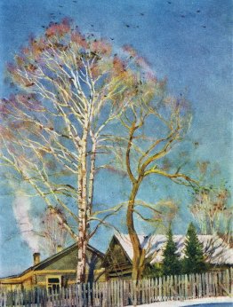 Mañana azul. Grajos en los abedules. Ligachevo Mañana azul. Grajos en los abedules. Ligachevo