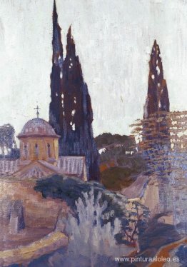 Iglesia con ciprés Iglesia con ciprés