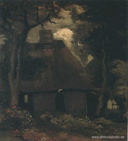 Cabaña con árboles y campesina. Cabaña con árboles y campesina.