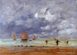 Pescadores y veleros cerca de Trouville Pescadores y veleros cerca de Trouville