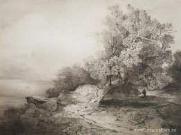 Viejo roble en el acantilado sobre el río Viejo roble en el acantilado sobre el río