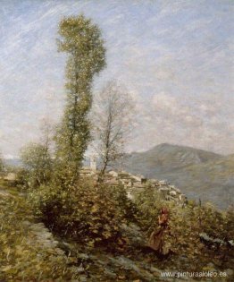 Un pueblo en la ladera de una colina en Provenza, Francia Un pueblo en la ladera de una colina en Provenza, Francia