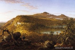 Una vista de los dos lagos y la casa de montaña, montañas Catski Una vista de los dos lagos y la casa de montaña, montañas Catski