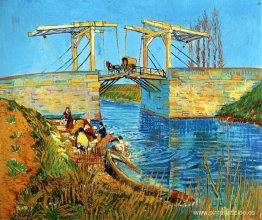 El puente Langlois en Arles con mujeres lavándose El puente Langlois en Arles con mujeres lavándose