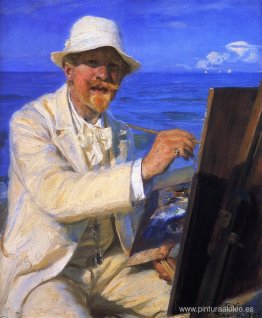 Autorretrato, sentado junto a su caballete en la playa de Skagen Autorretrato, sentado junto a su caballete en la playa de Skagen