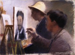 Oscar Björck y Eilif Peterssen pintan retratos de Georg Brandes Oscar Björck y Eilif Peterssen pintan retratos de Georg Brandes