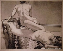Dos desnudos sobre una vieja alfombra india Dos desnudos sobre una vieja alfombra india