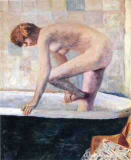 Lavando los pies desnudos en una bañera Lavando los pies desnudos en una bañera
