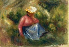 Chica joven sentada con sombrero Chica joven sentada con sombrero