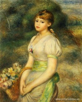 Niña con una cesta de flores. Niña con una cesta de flores.