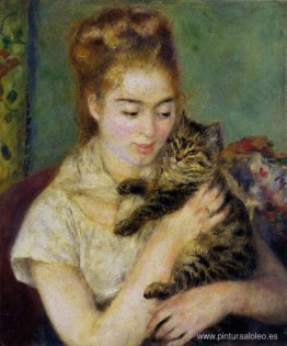 mujer con un gato mujer con un gato