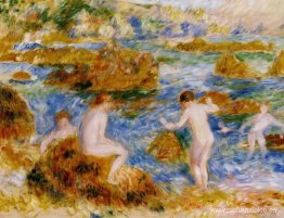 Chicos desnudos en las rocas de Guernsey Chicos desnudos en las rocas de Guernsey